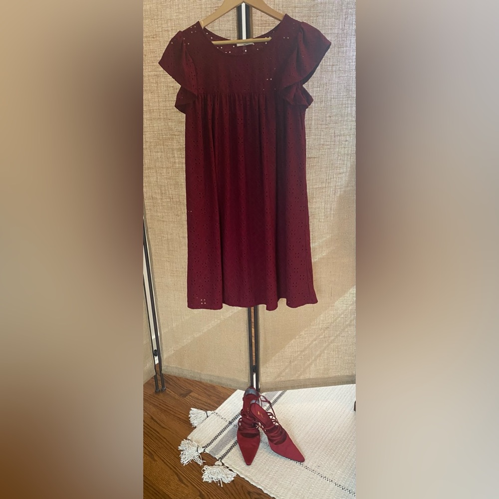 Two for one! Outfit done! Crimson Red lace swing dress with satin pumps.